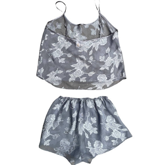 Vintage Gilligan & O Malley Lingerie Set Medium‎ Sheer Floral Applique Gray Y2K - Picture 6 of 7